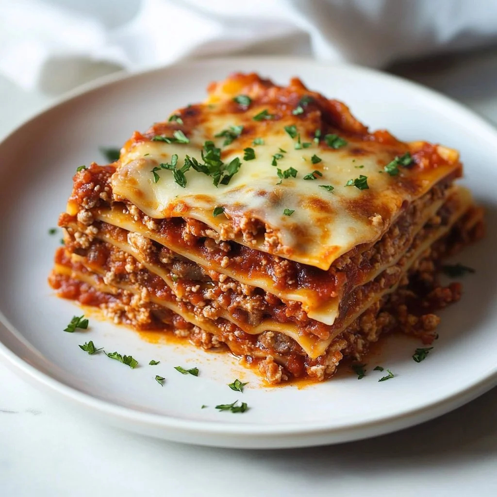 Leckere Käselasagne mit geschmolzenem Käse und frischen Zutaten.