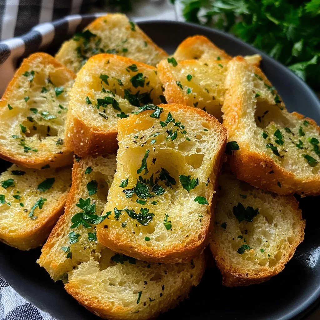 Leckeres, frisch gebackenes Knoblauchbrot mit Kräutern und Butter