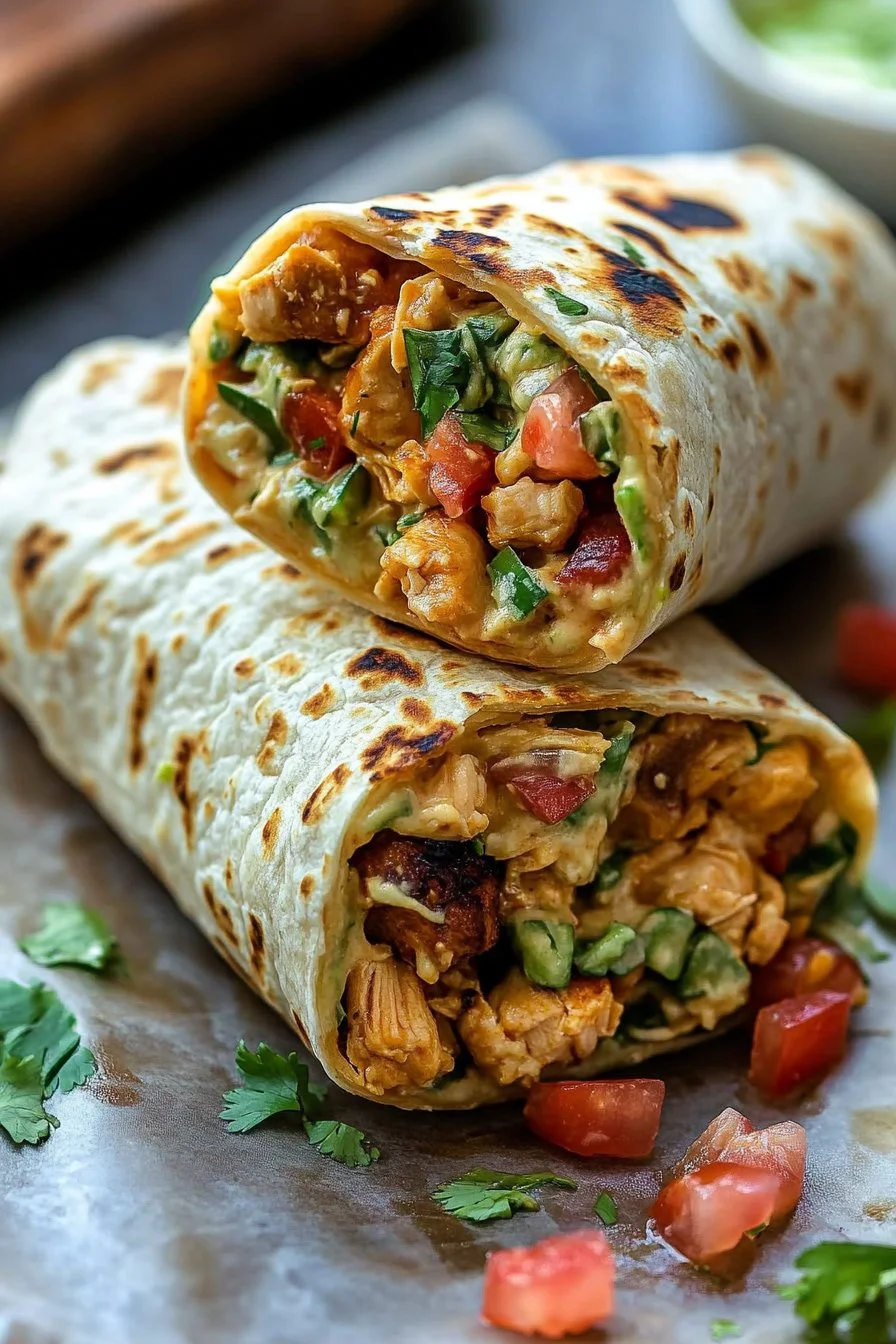 Gegrilltes Hühnchen-Burrito mit Chipotle-Ranch-Dressing