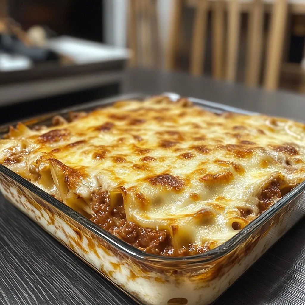 Köstliche Lasagne mit Käse und Bolognese-Sauce auf einem Teller serviert