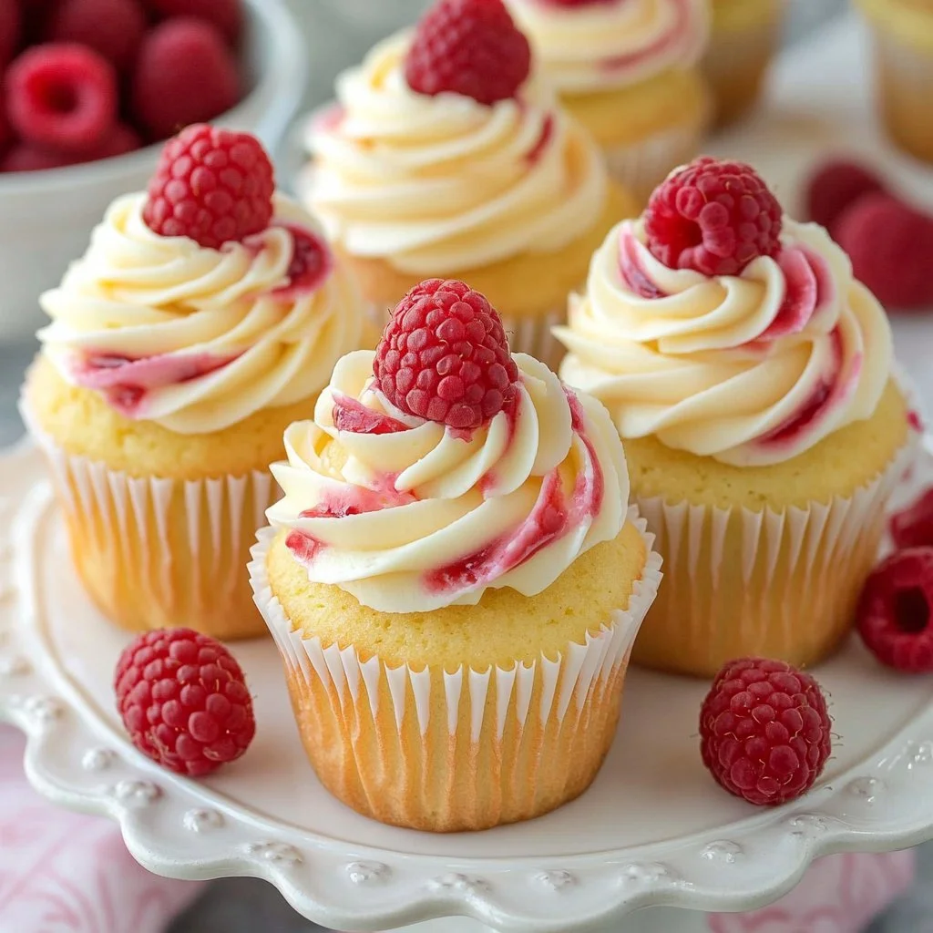 Leckere Himbeer-Wirbel-Cupcakes mit fruchtiger Himbeerfüllung und Sahnehaube