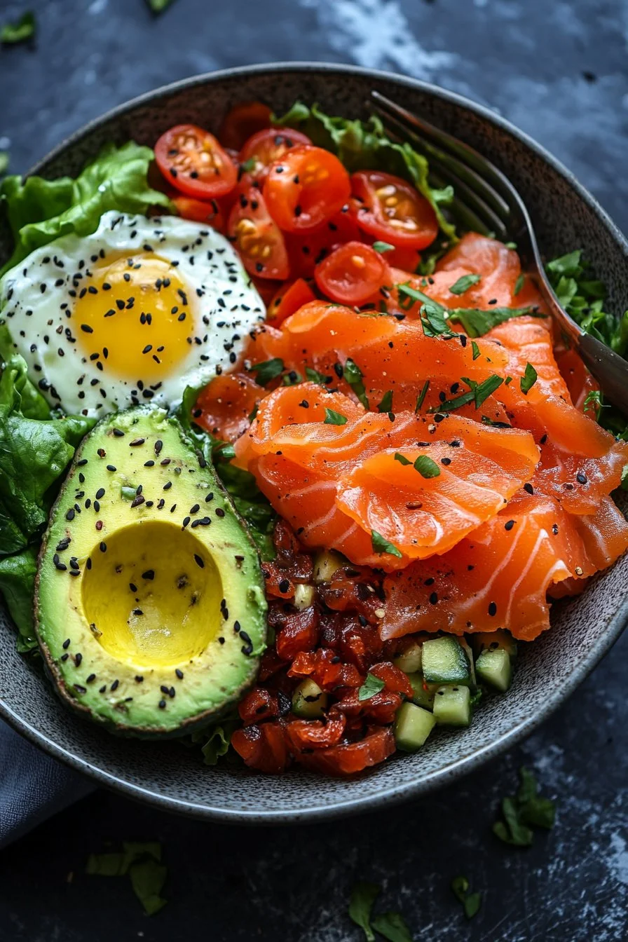Keto-Avocado-Frühstücksschale mit geräuchertem Lachs