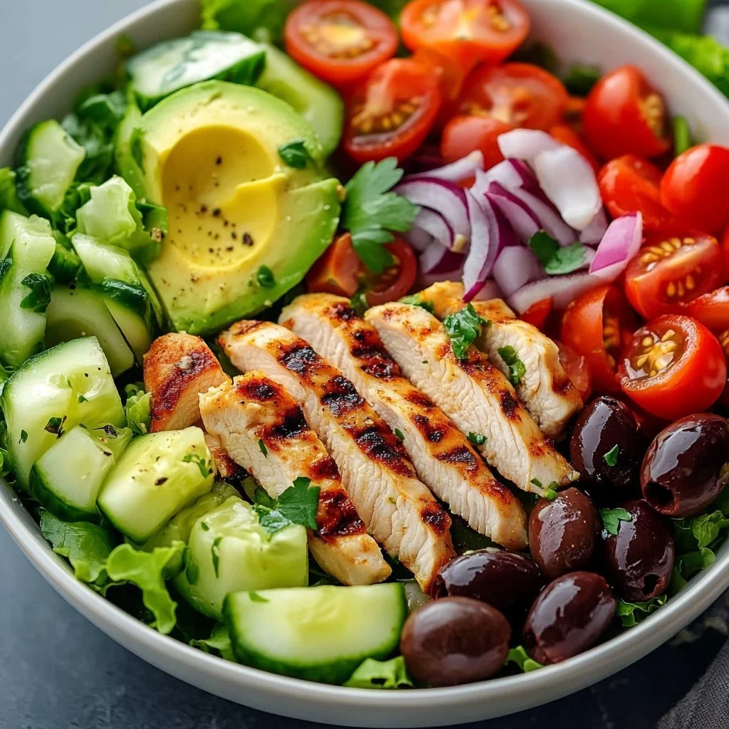 Mediterraner Hähnchensalat mit frischen Zutaten und Aromen