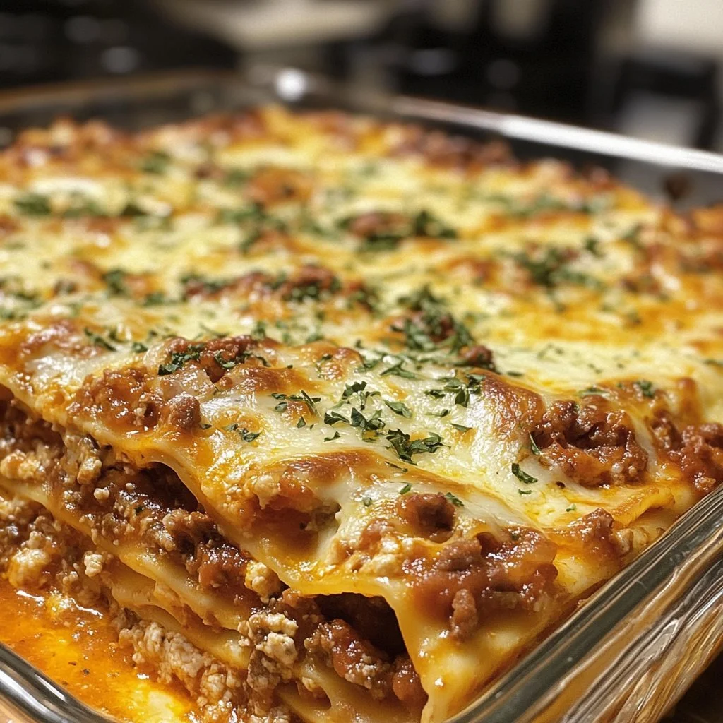 Leckere Millionen-Dollar-Lasagne mit Käse und frischen Zutaten