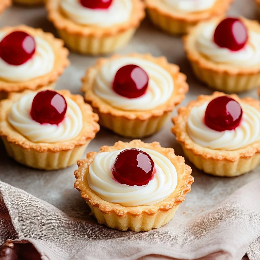 Leckere Mini-Kirschtarten Bakewell mit Kirschfüllung und Mandelgeschmack.