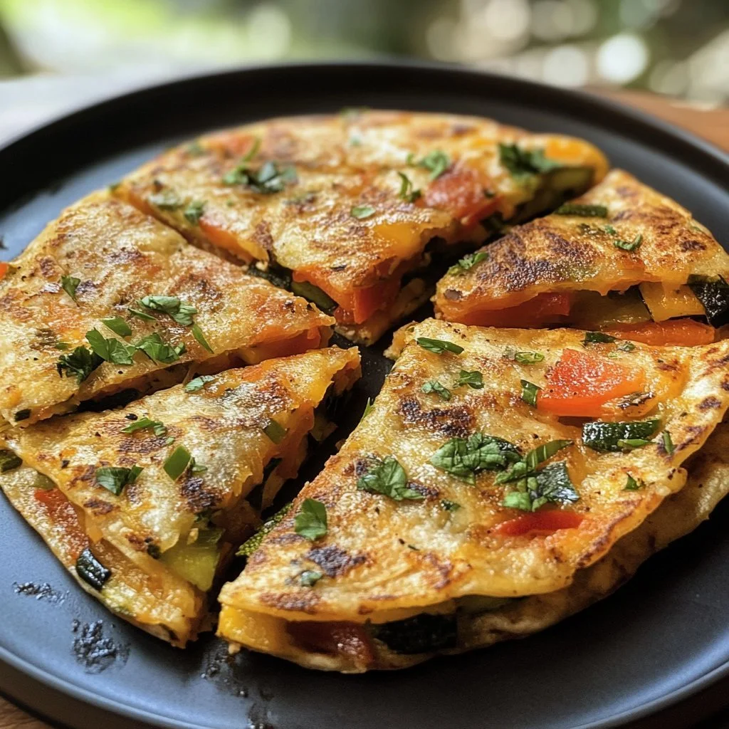 Nährstoffreiche Gemüse-Tortilla mit frischem Gemüse auf einem Teller