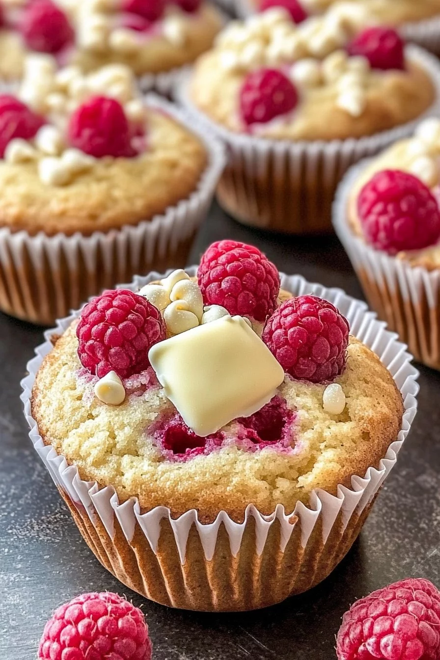 Weiße Schokoladen- und Himbeermuffins