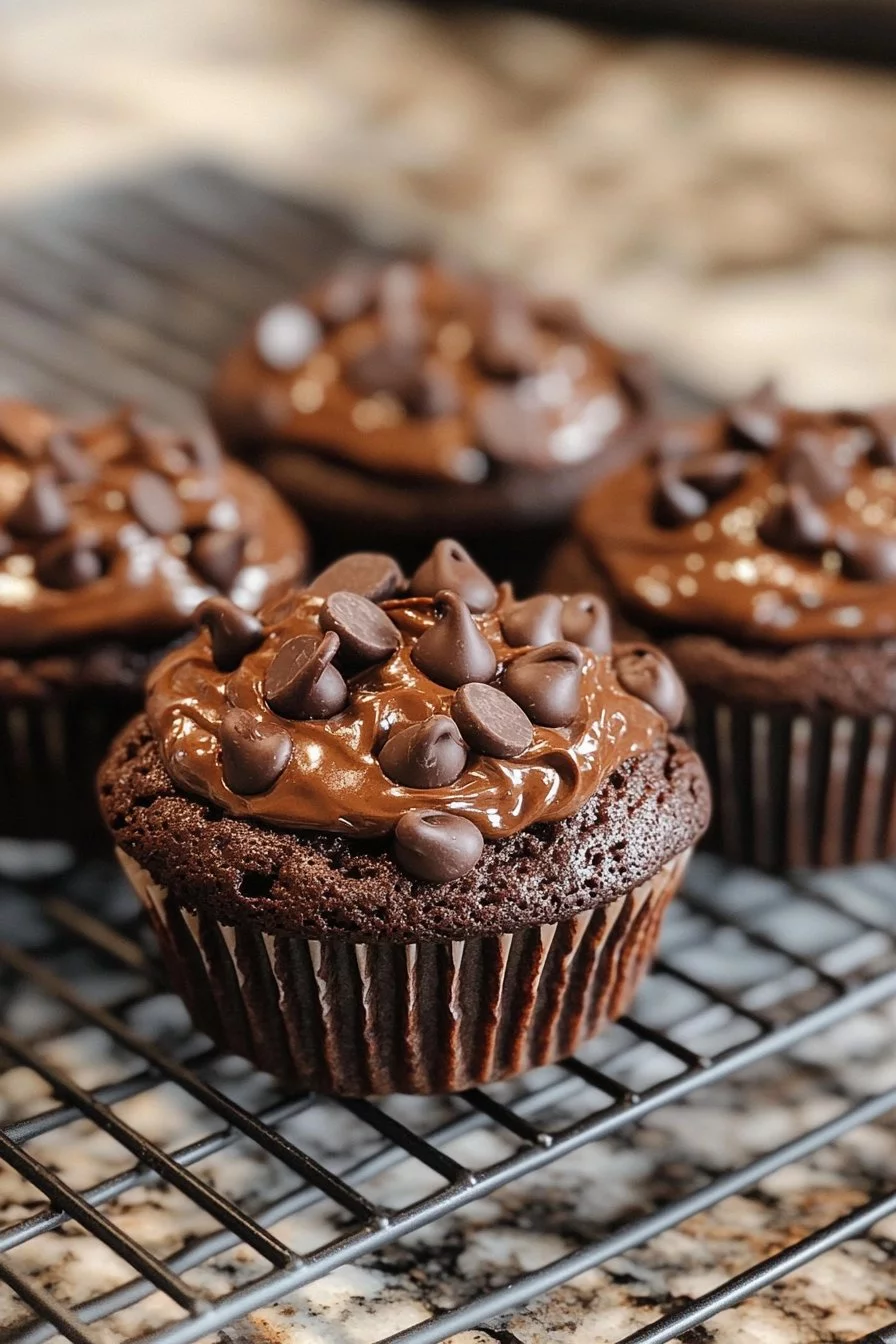 Doppelt Schokoladen-Muffins nach Bäckerei-Art