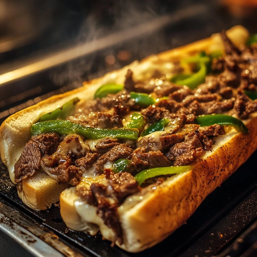 Leckeres Philly Cheesesteak mit Rinderfilet und geschmolzenem Käse