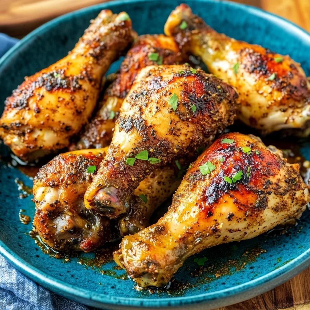 Puertoricanisches Huhn auf einem Teller, serviert mit Beilagen.