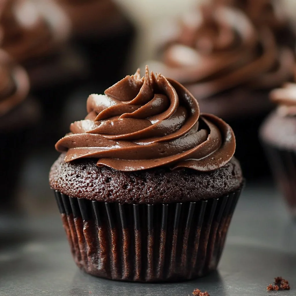 Leckere Schokoladen-Cupcakes mit Schokoladenglasur und bunten Streuseln