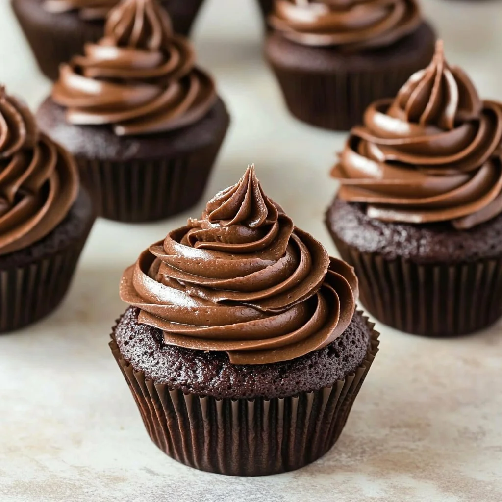 Leckere Schokoladen-Cupcakes mit Schokolade und Sahne