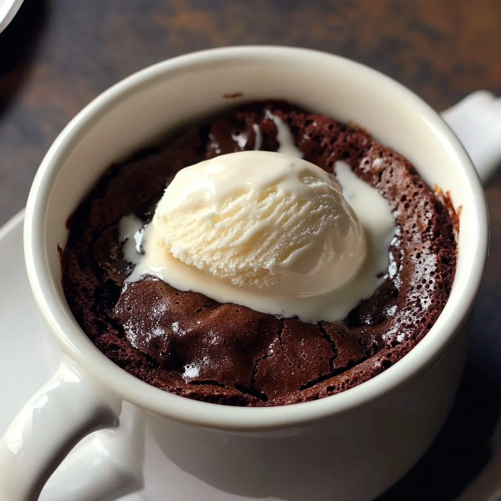 Leckerer Schokoladenbrownie in der Tasse mit Schokoladensauce