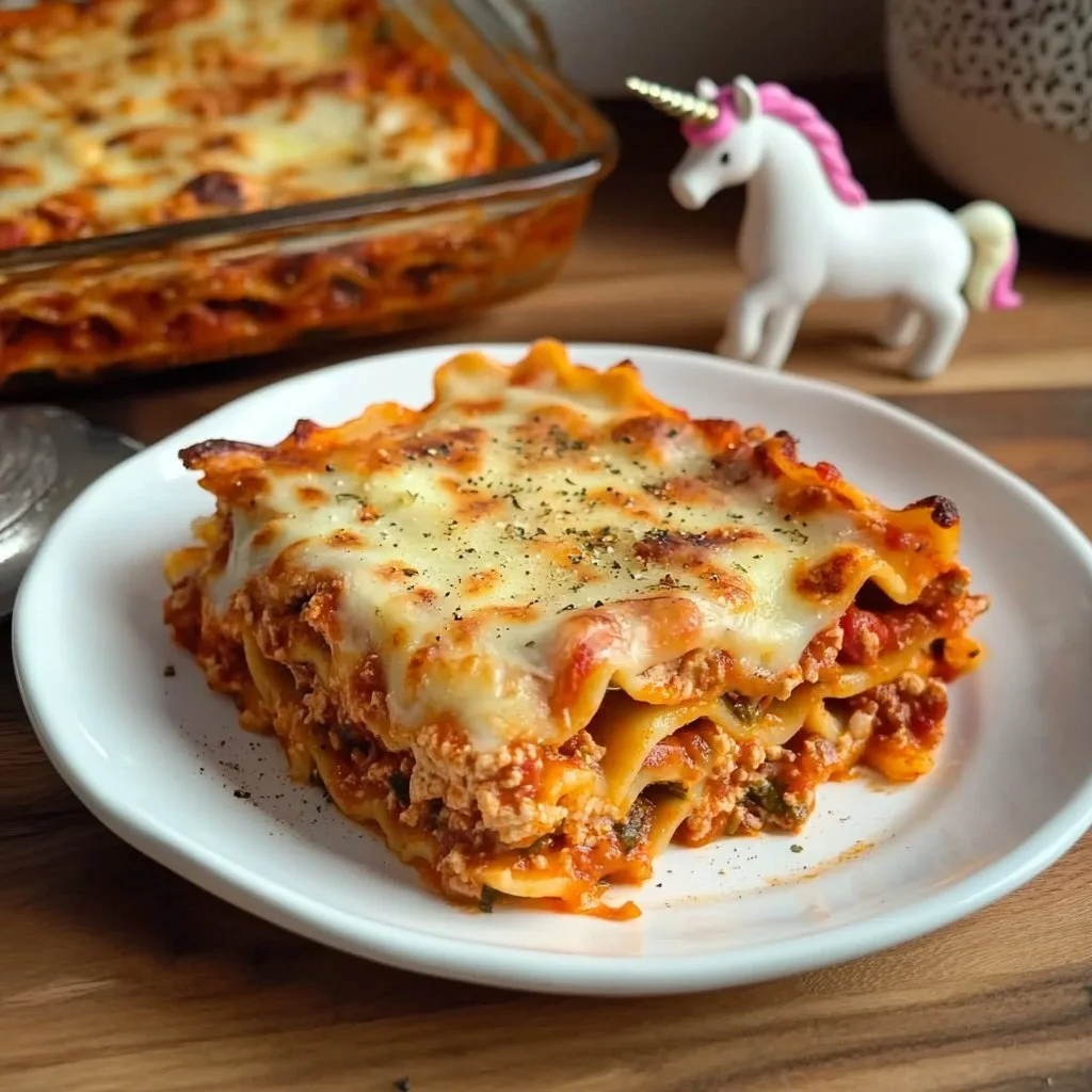 Leckere und einfache Hähnchenlasagne auf einem Teller serviert