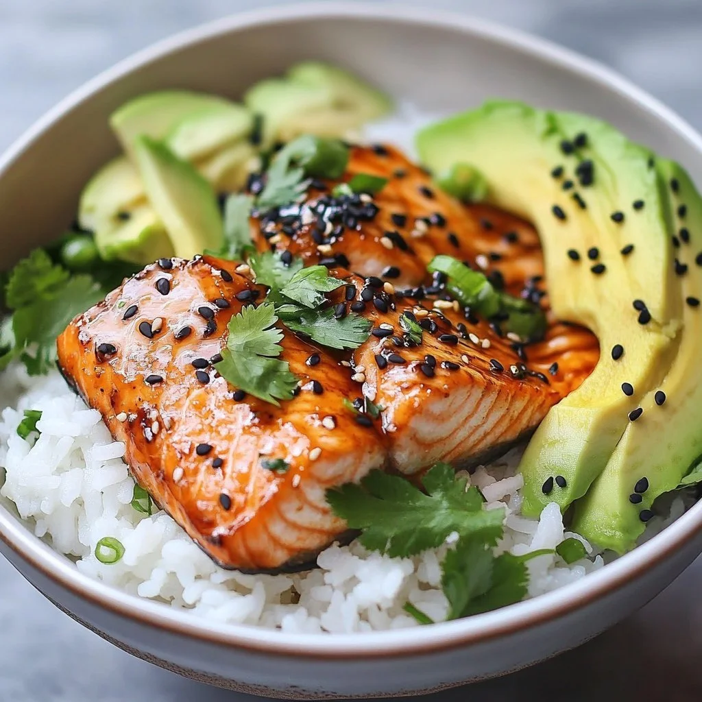 Teriyaki-Glasierter Lachs auf einem Teller mit Beilagen