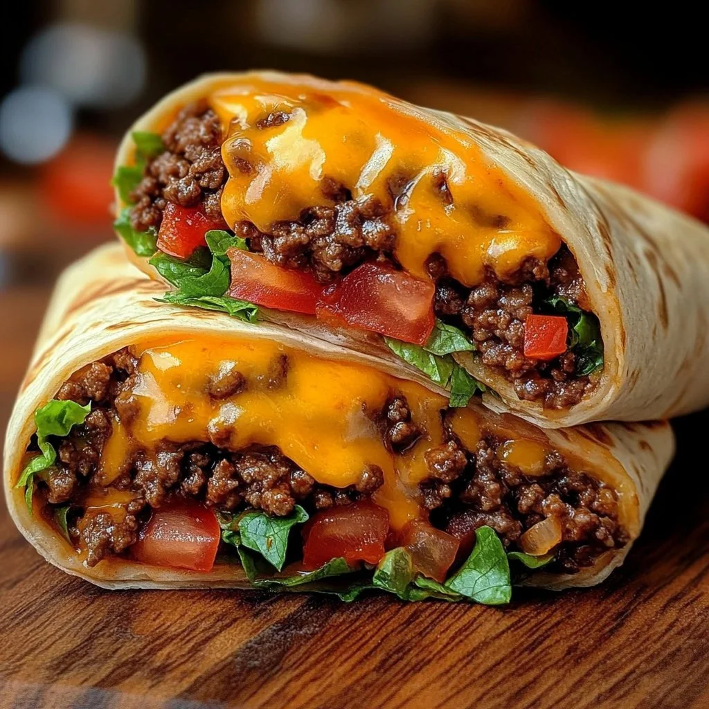 Weight Watchers Cheeseburger-Wrap auf einem Teller serviert