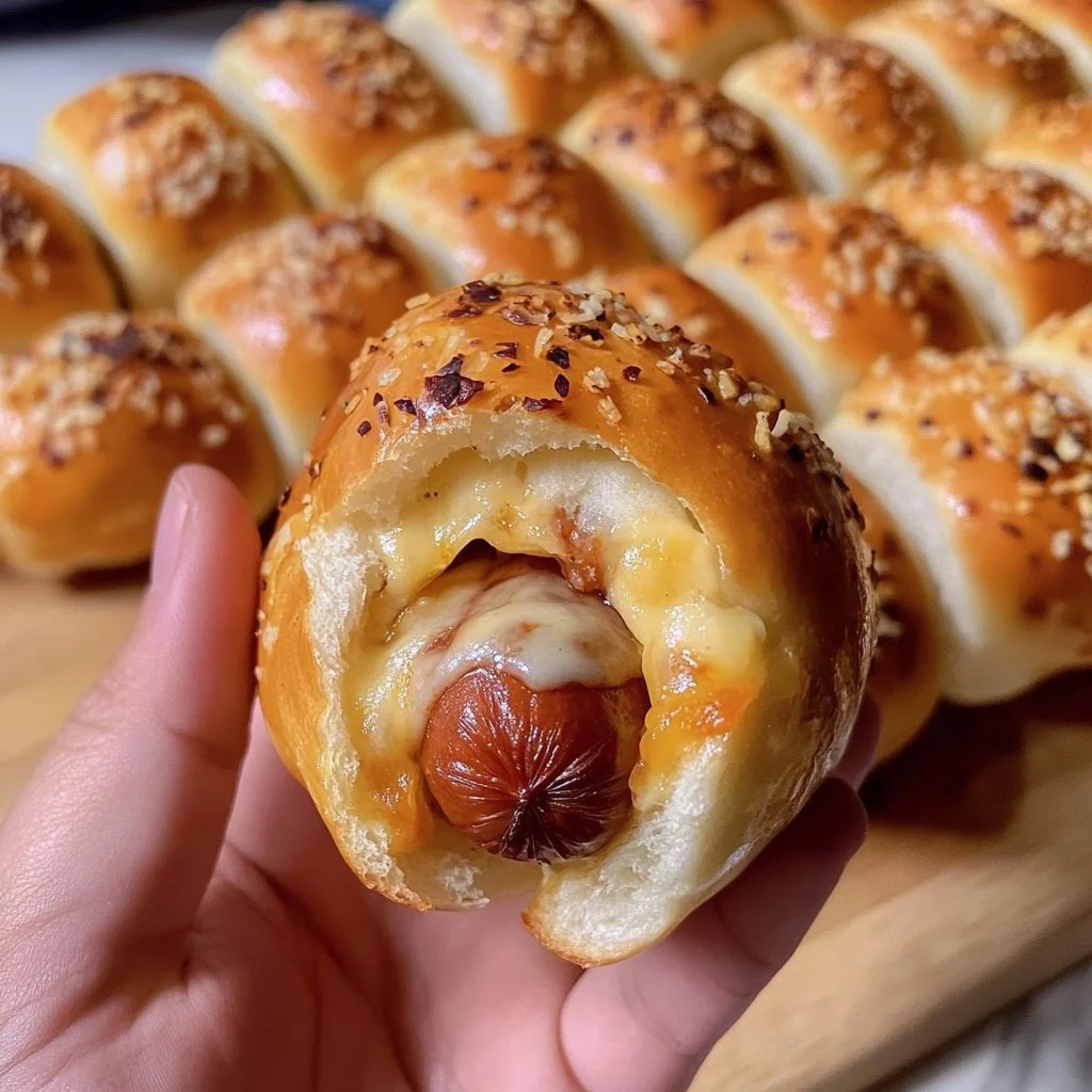 Leckere Würstchen umwickelt mit verschiedenen Zutaten für Snacks und Grillpartys.
