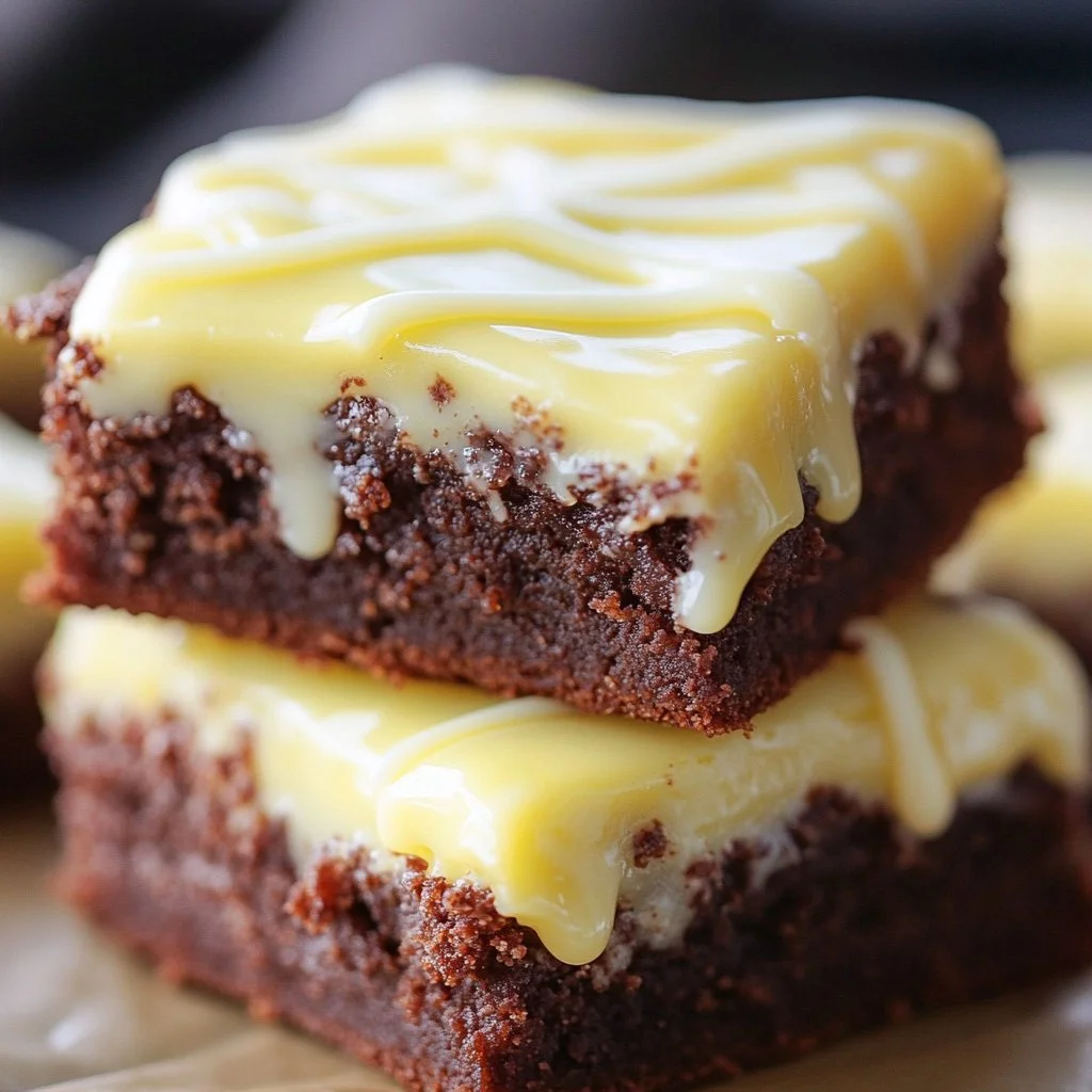 Saftige Zitronenbrownies auf einem Teller angerichtet