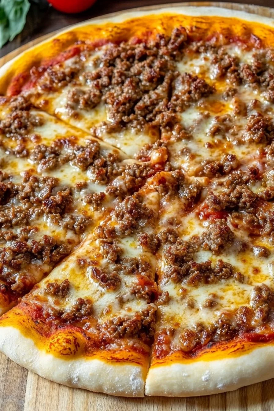 Amerikanische Pizza mit Hackfleisch