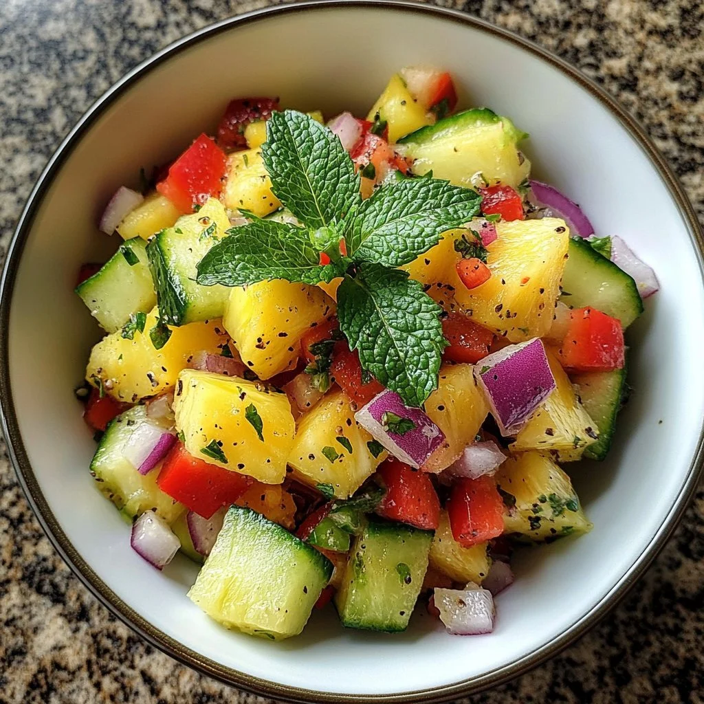 Erfrischender Ananas Gurkensalat in einer Schüssel serviert