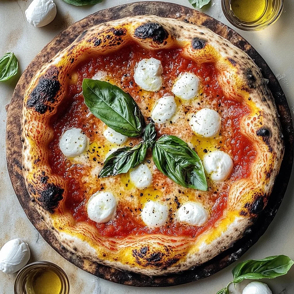 Authentische neapolitanische Pizza mit frischen Zutaten und traditioneller Zubereitung.