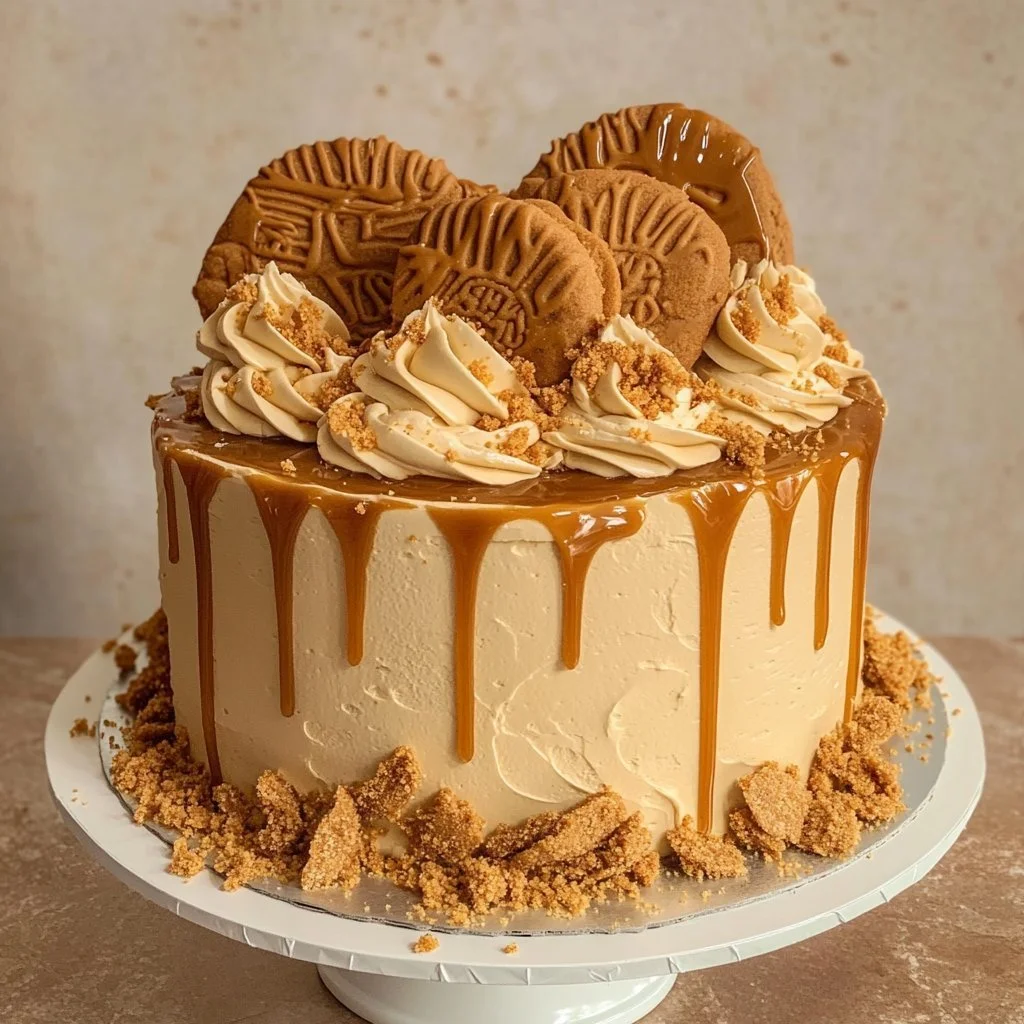 Biscoff-Tropfkuchen mit Karamell und Biscoff-Keksen, vereint in einem saftigen Stück