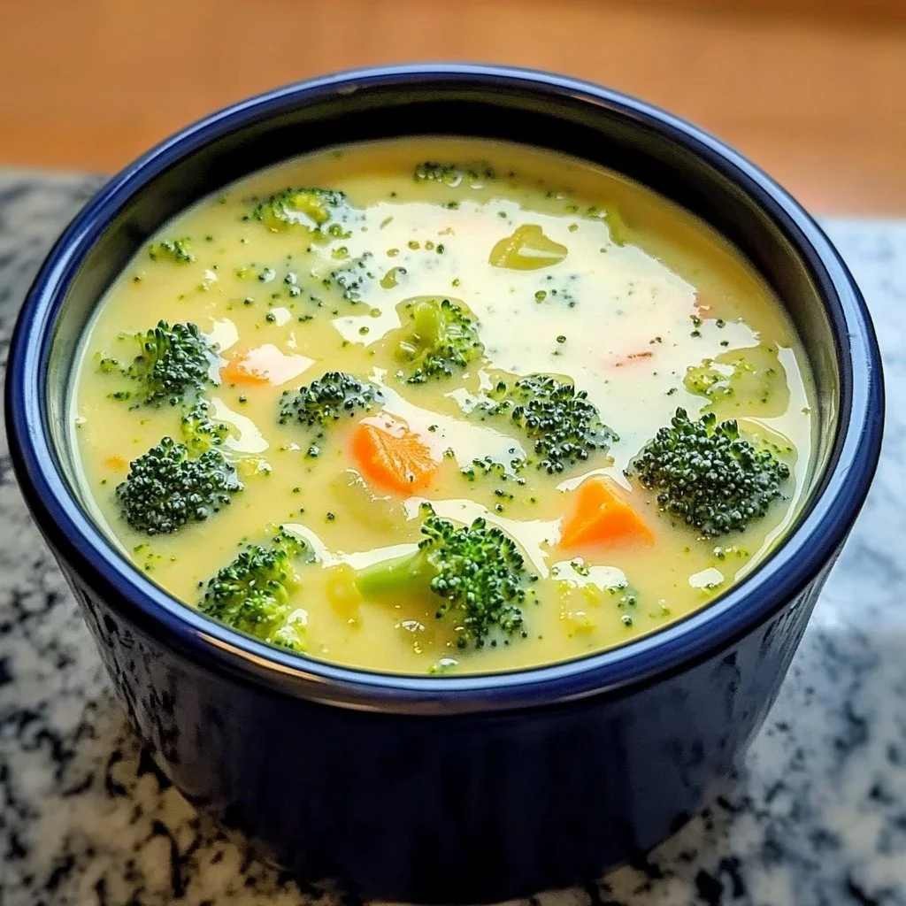 Schüssel mit cremiger Brokkoli-Cremesuppe garnierte mit frischen Kräutern
