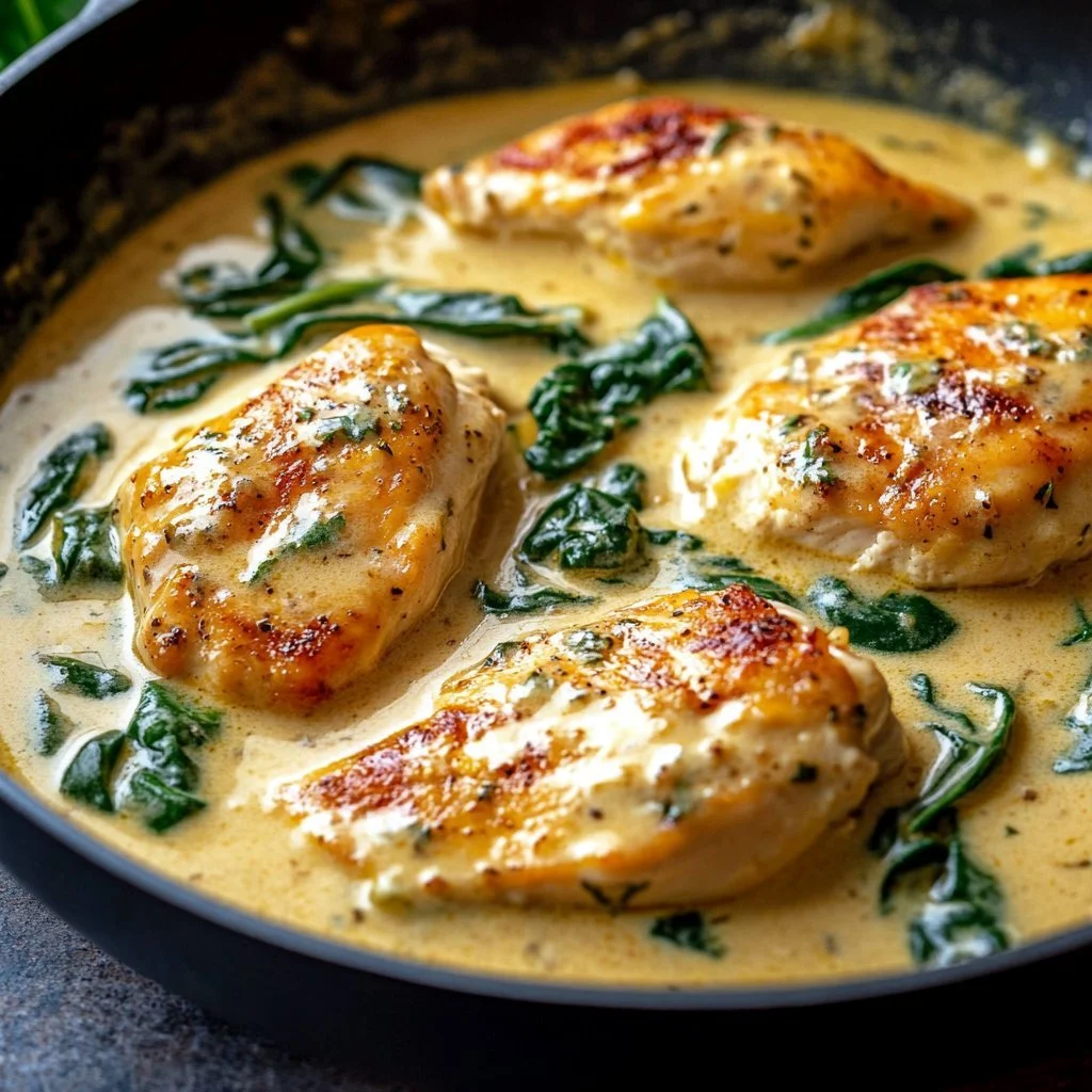 Cremig zubereitetes toskanisches Hähnchen mit mediterranen Kräutern und Gemüse.