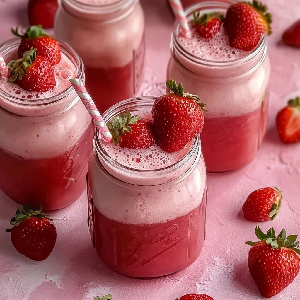 Cremiges Erdbeerwasser in einem Glas mit frischen Erdbeeren