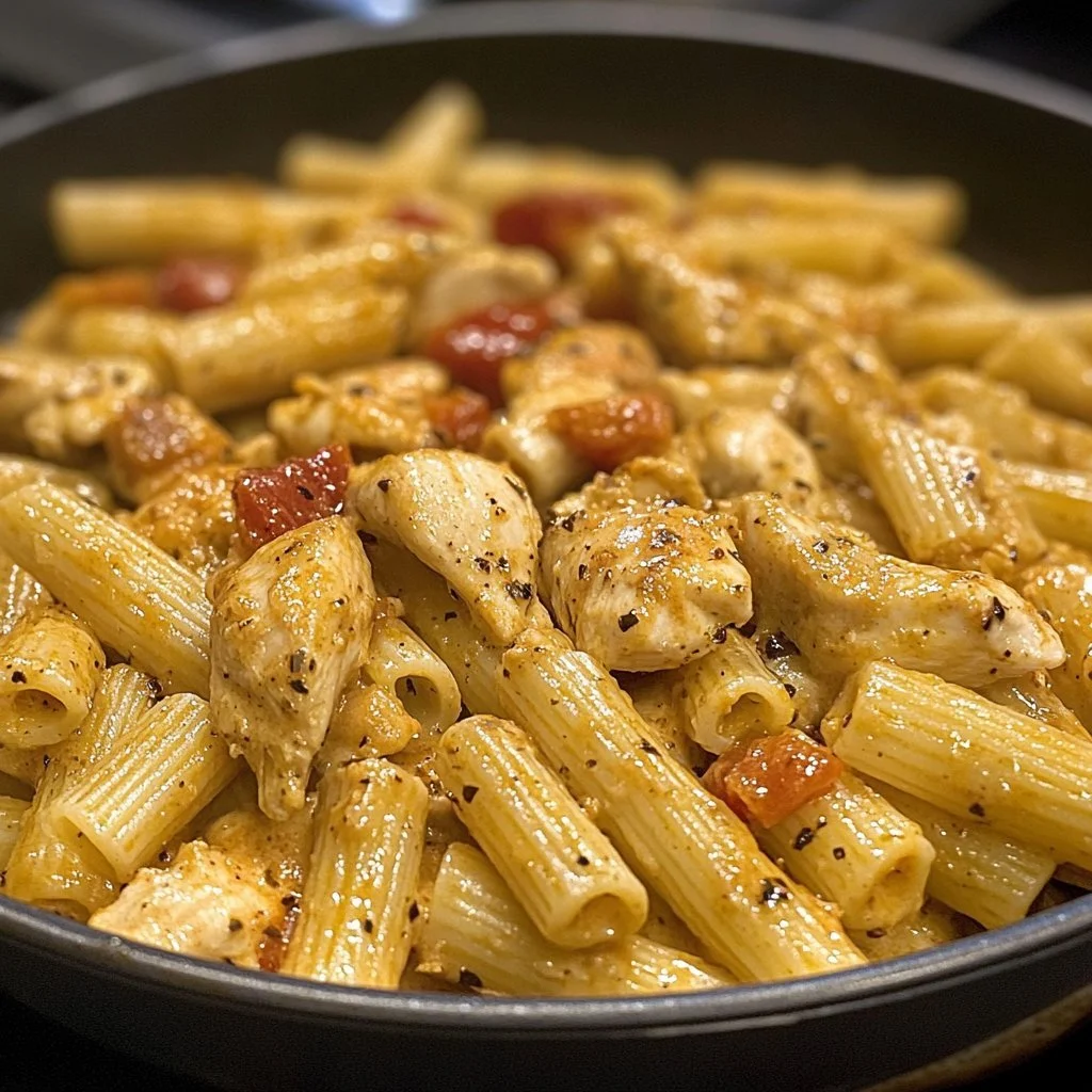 Cremige Hähnchen-Toskana-Pasta mit frischem Gemüse und Sauce
