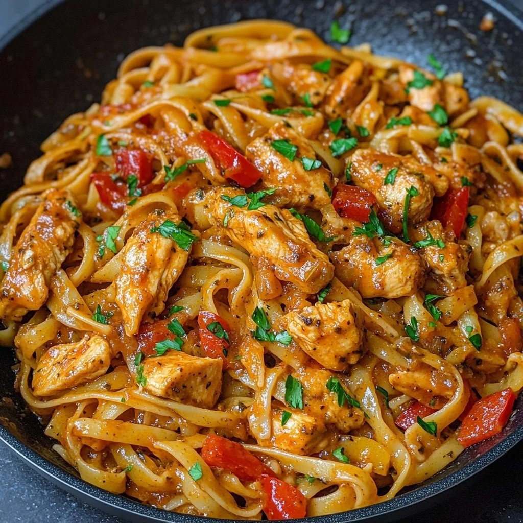 Cremige Cajun-Hühnchen-Pasta mit frischen Kräutern und Gewürzen
