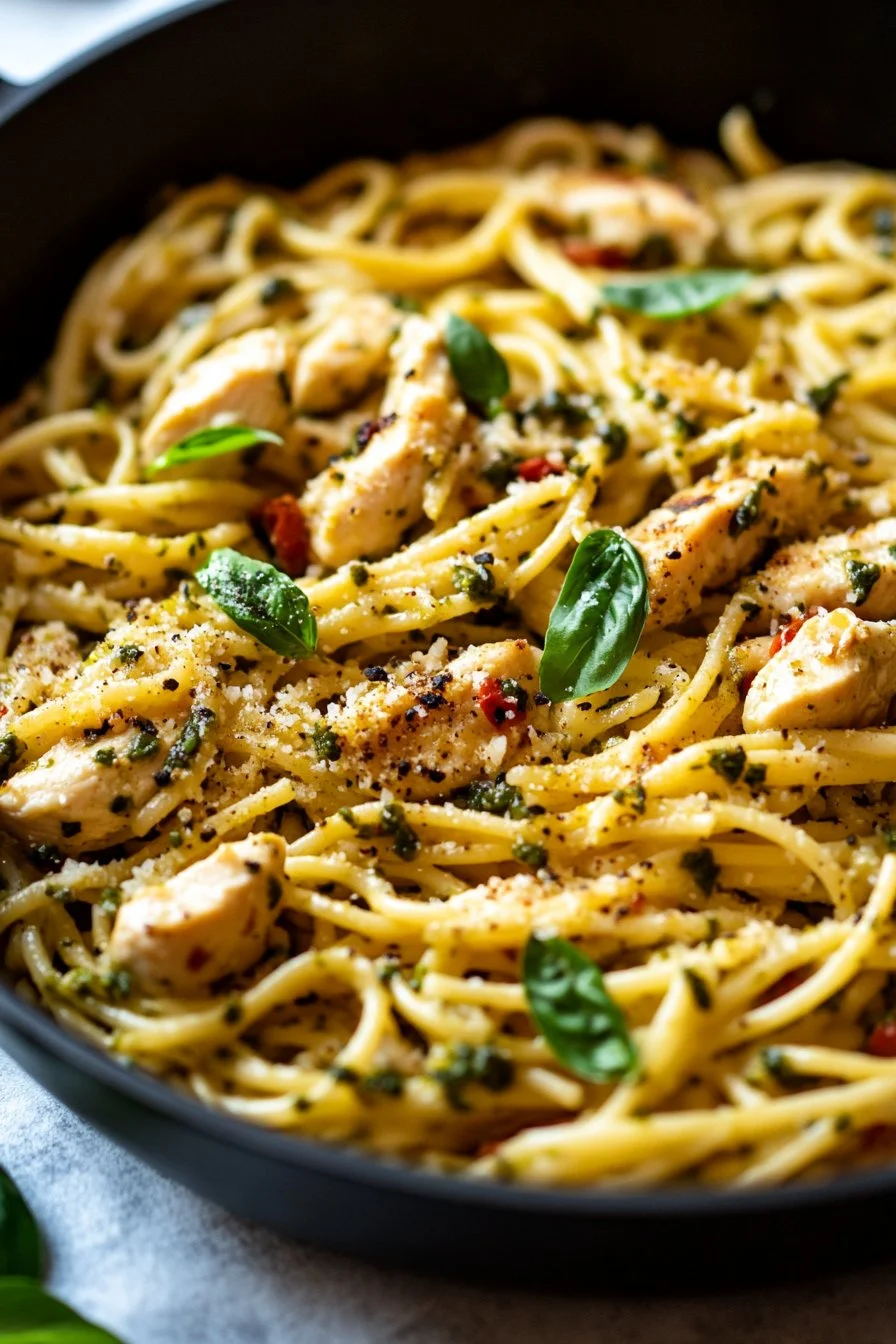 Cremige Pesto-Hühnchen-Pasta aus einem Topf