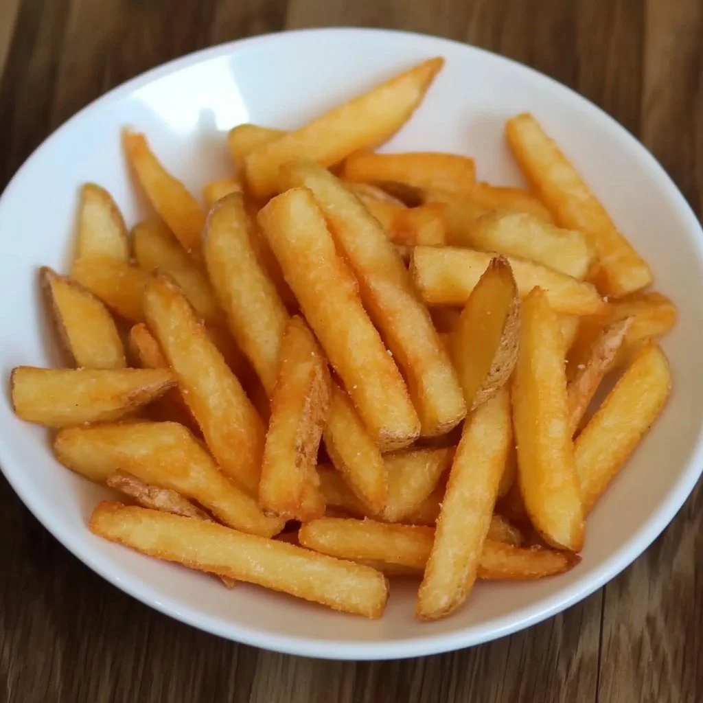 Knusprige Kartoffeln auf einem Teller, goldbraun und lecker zubereitet.