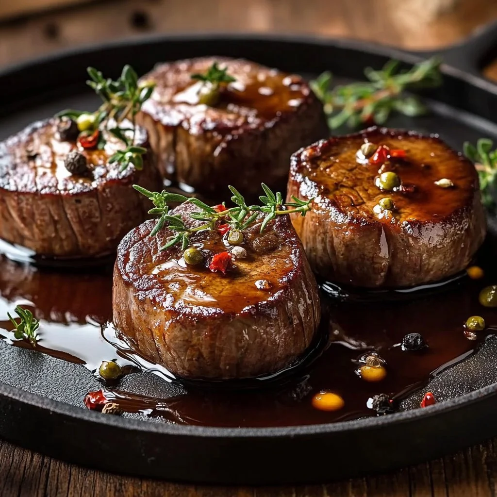Filetsteak Medaillon mit köstlicher Madeira-Sauce auf einem eleganten Teller.