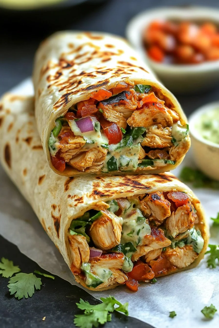 Gegrillter Hühnchen-Burrito mit Chipotle-Ranch-Dressing