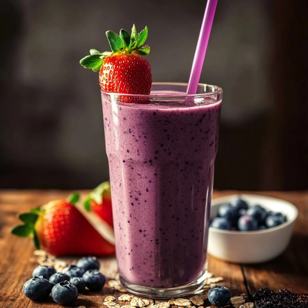 Gesunde Hafer-Smoothies für das Frühstück in einem Glas mit frischen Zutaten.