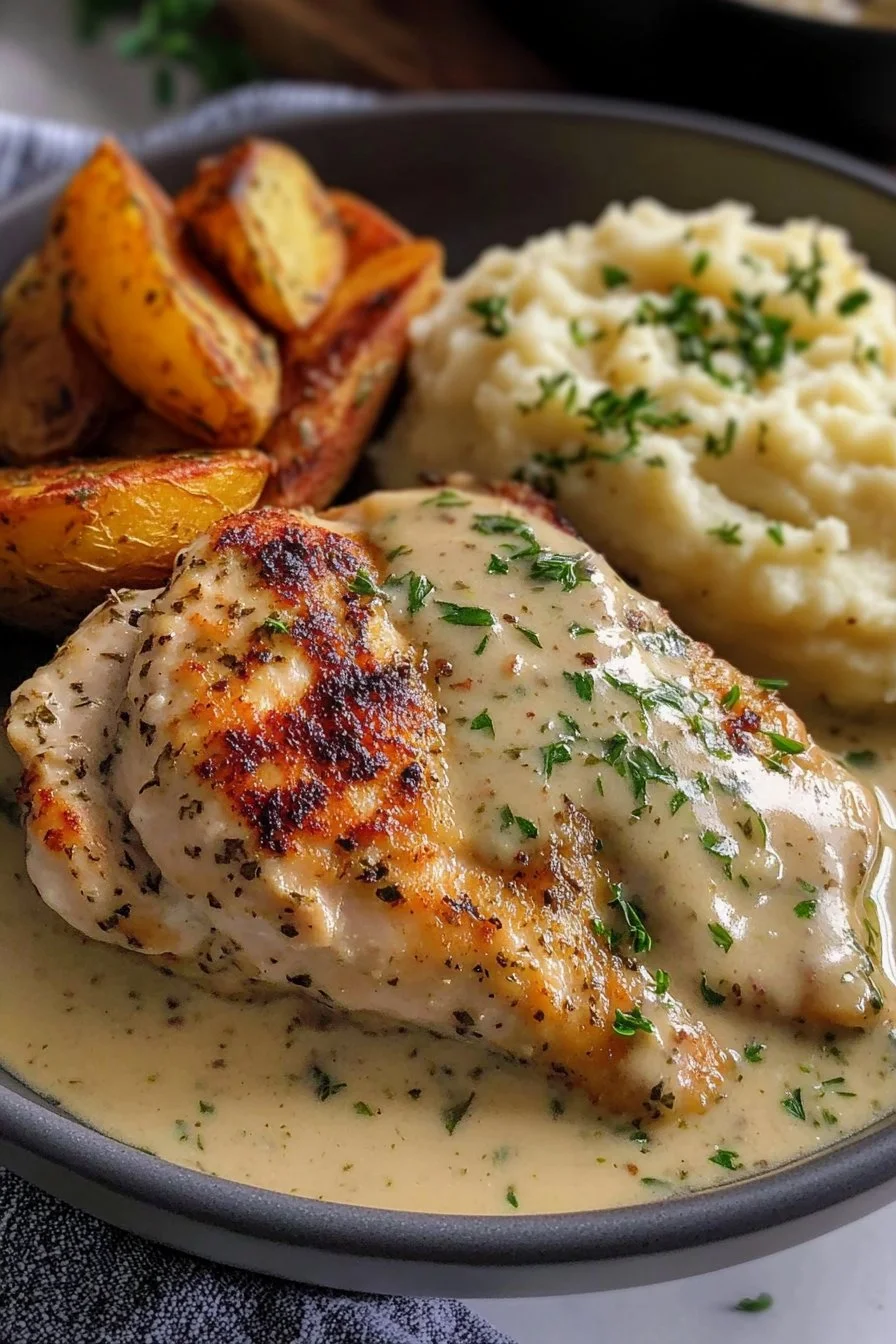 Hähnchen in cremiger Kräutersauce mit Kartoffelpüree