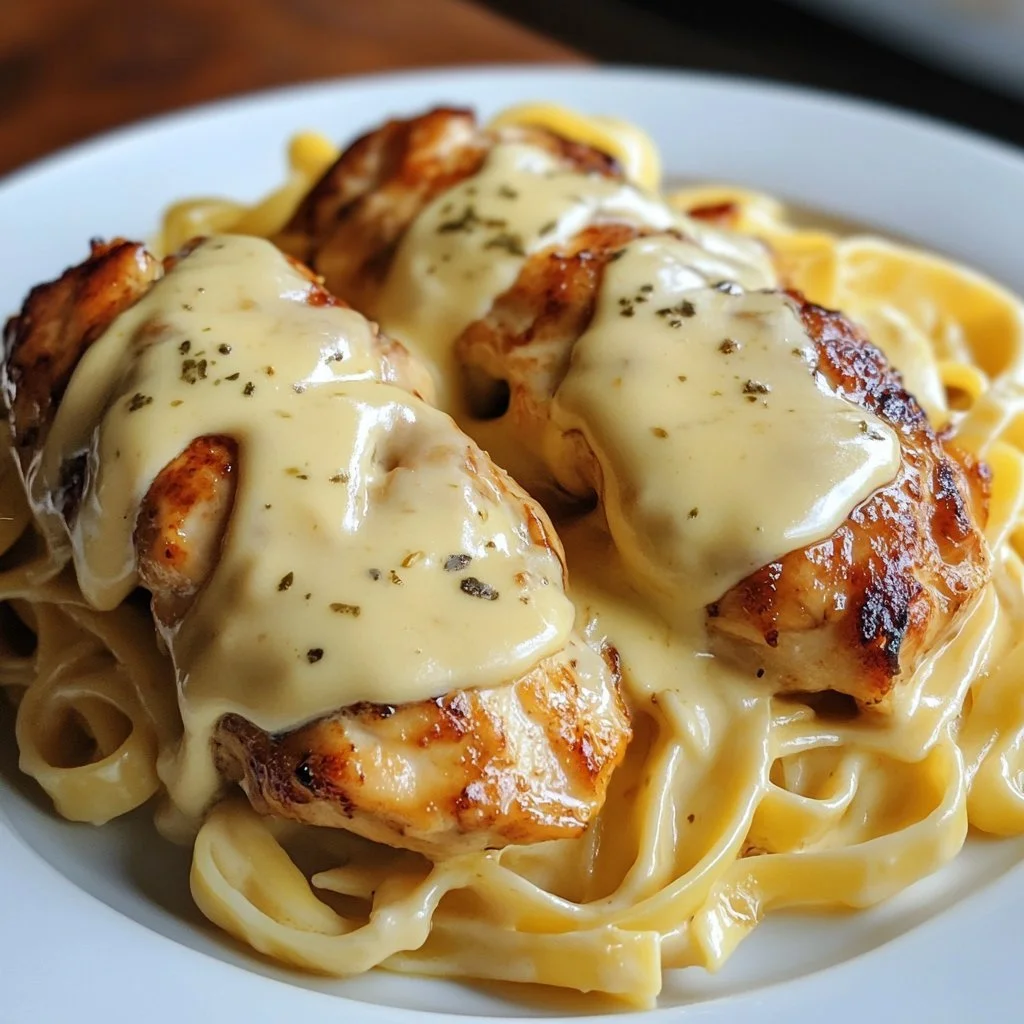 Hähnchen in cremiger Frischkäse-Sauce serviert mit frischen Beilagen