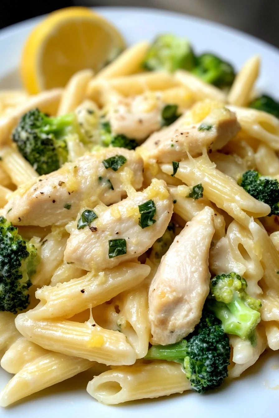 Hähnchen-Nudeln mit Brokkoli in Zitronensahnesauce