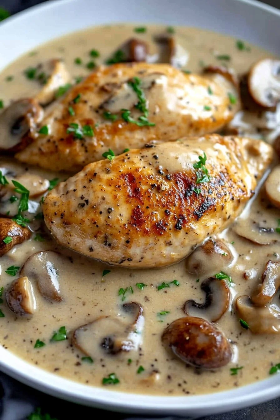 Hähnchenbrust in cremiger Champignonsoße