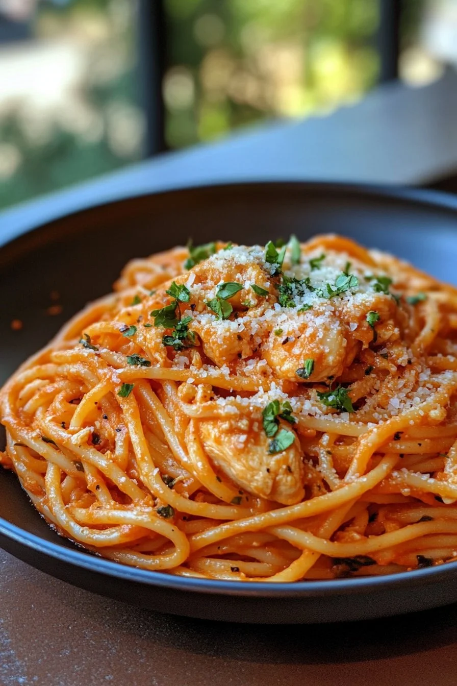 Hähnchenpasta mit cremiger Tomatensauce