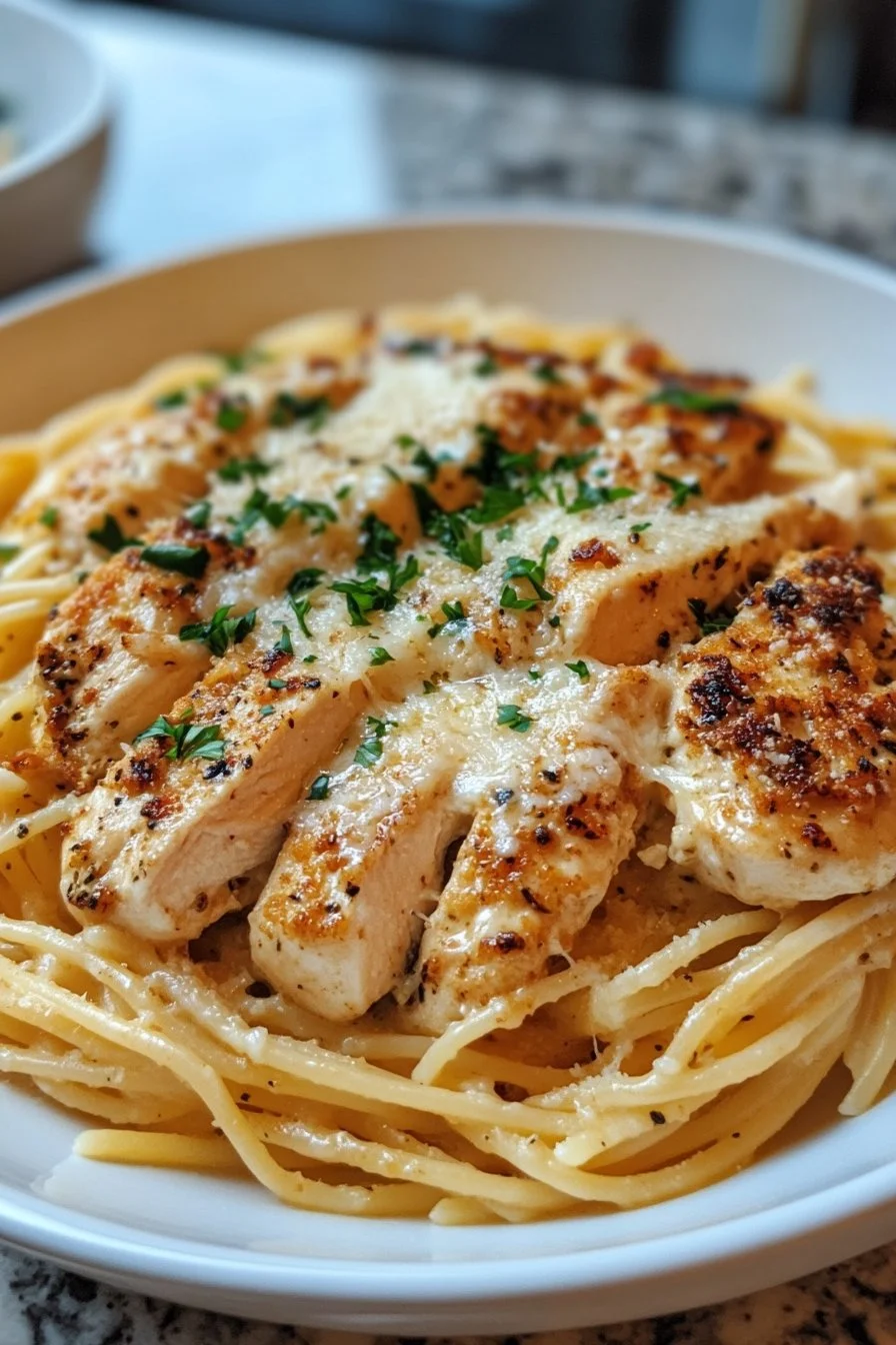Hähnchenpaste mit Knoblauch und Parmesan