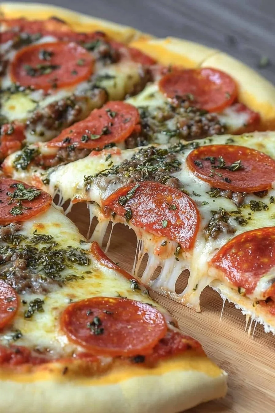 Hausgemachte Pizza mit gefülltem Rand