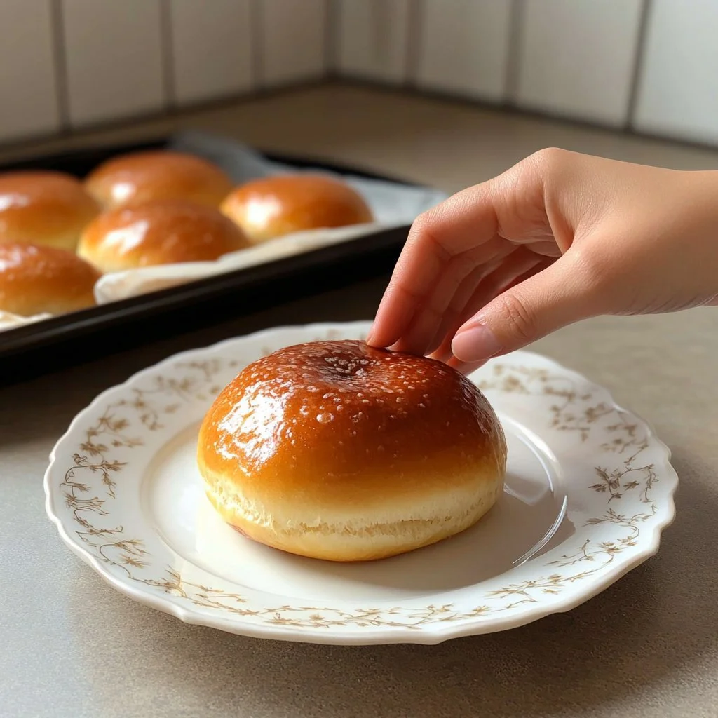 Hausgemachtes fluffiges Hamburgerbrötchen auf einem Holzbrett