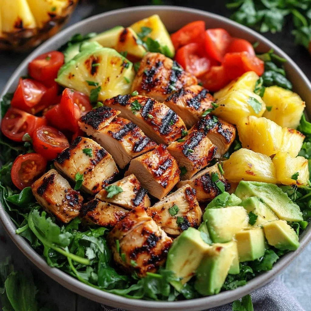 Hawaiianisches Hähnchensalat mit frischen Zutaten und tropischen Aromen