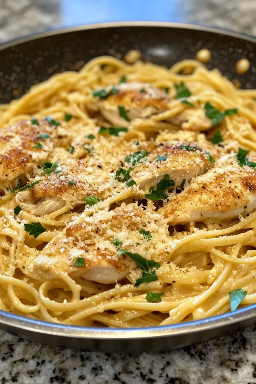 Hühnchen-Pasta mit Parmesan aus einem Topf