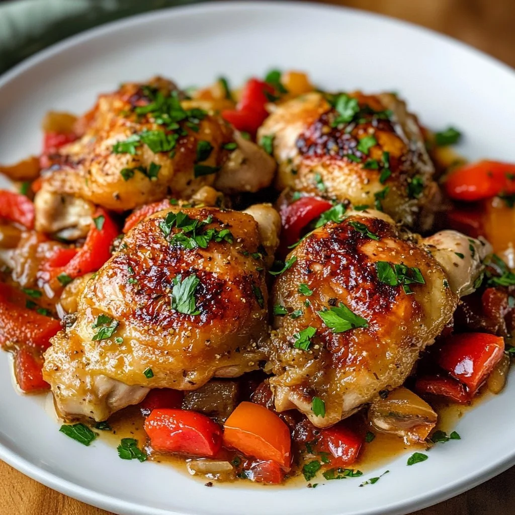 Rezept für Hühnchen Scarpariello mit Paprika und Kräutern.