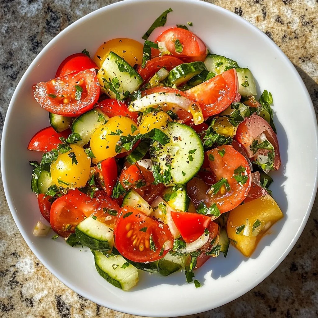 Ein bunter kalter Salat mit frischem Gemüse und Dressing