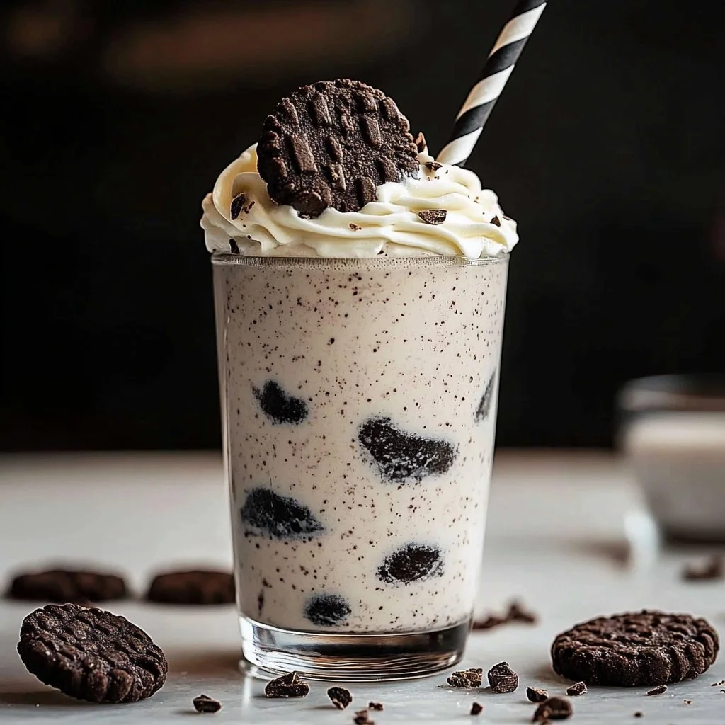 Kekse Sahne Shake mit Sahne und Keksen in einem Glas serviert