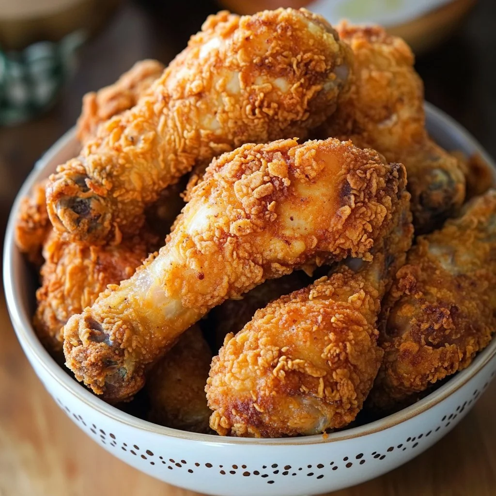 Knuspriges Fried Chicken mit goldbrauner Kruste und saftigem Fleisch.